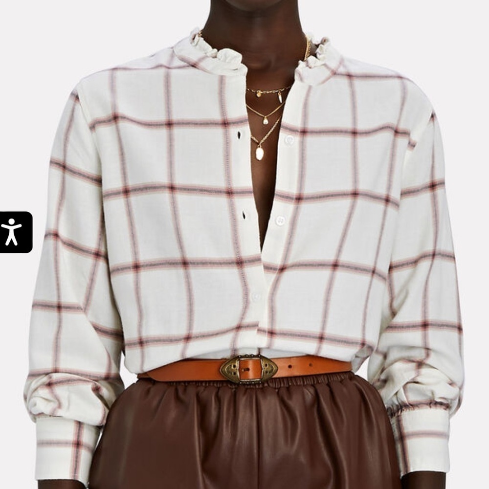 Rails ANDIE Cream Flannel Plaid Popover Long Sleeve Top with a Ruffled Collar S